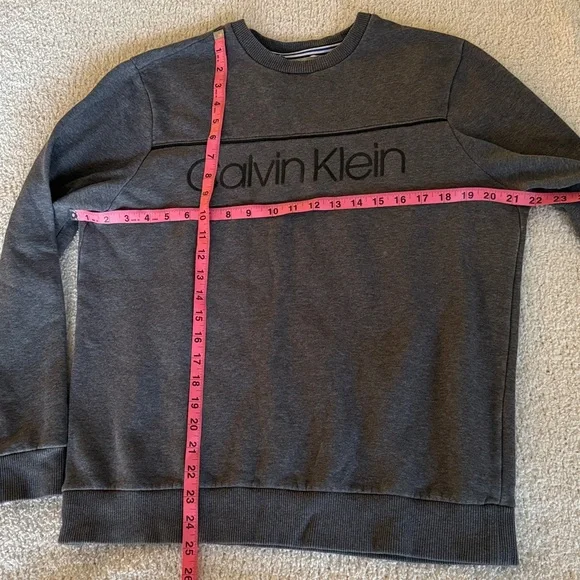 Calvin Klein Men's Gray Charcoal Crewneck Pullover Hoodie Size Small Black Logo - Picture 4 of 5